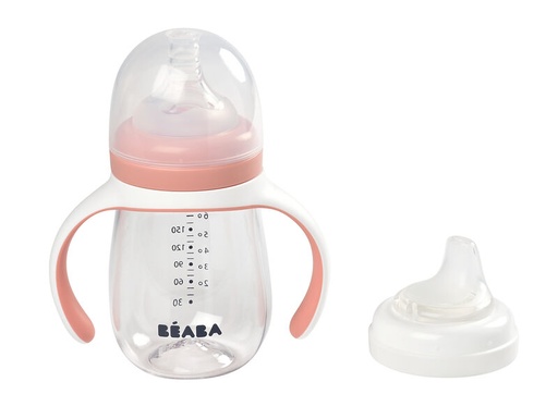 [3384349134785] biberon d'apprentissage 2 en 1 - Beaba - 210 ml old pink 