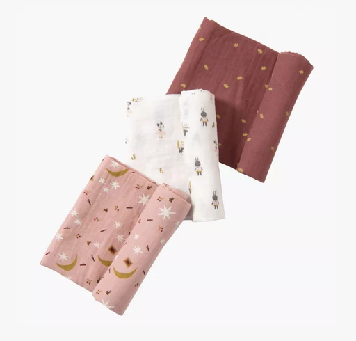 [3575677152750] Set de 3 langes imprimés - Moulin Roty - Après la pluie