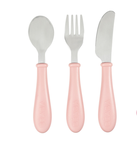 [3384349134624] Set de 3 couverts en inox - Beaba - old pink