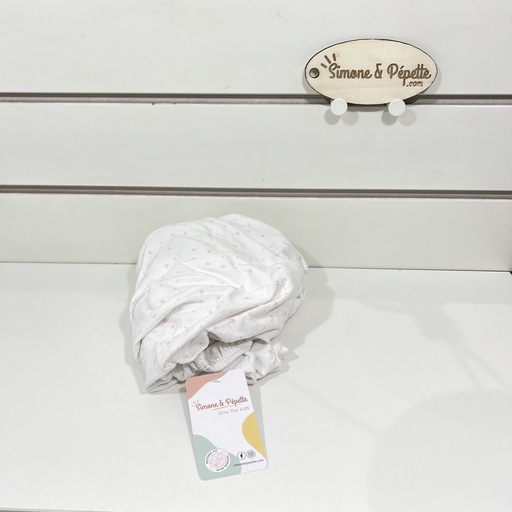 [P00034] Drap housse - 60x120 - blanc/étoiles roses