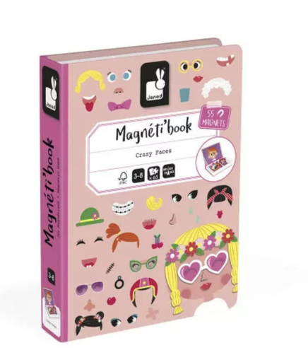 [3700217327170] Jeu éducatif - Janod - Magnétibook Crazy Faces rose