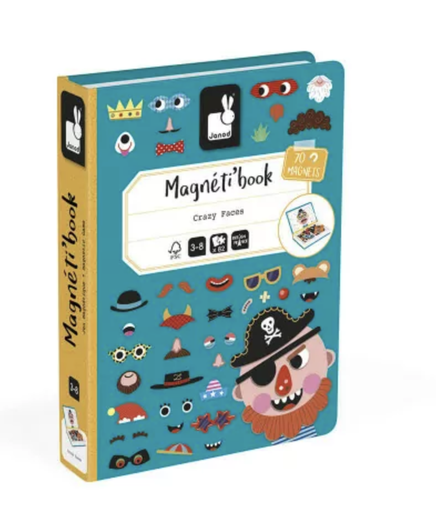 [3700217327163] Jeu éducatif - Janod - Magnétibook Crazy Faces bleu