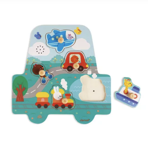[3700217370930] Puzzle musical en bois - Janod - Les petits bolides