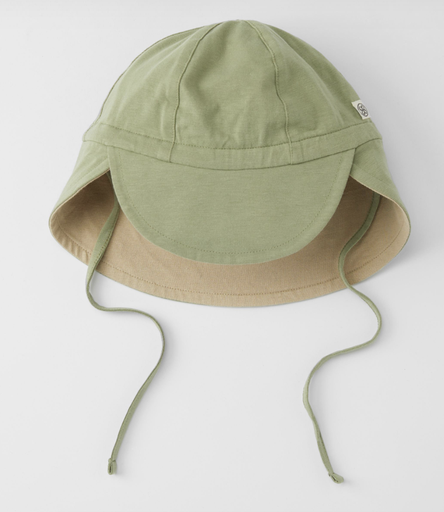 [8720648015816] Chapeau réversible anti UV - Cloby - Olive green/Sandy Beach 0-6 mois