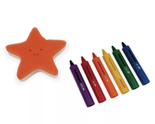 [3700217347253] Coloriage pour le bain - Janod - 6 crayons + 1 éponge