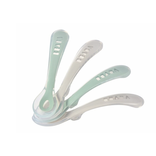 [3384349135553] 4 cuillères silicone 2e âge - Beaba - Sauge/gris