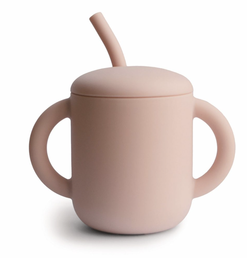 [810052464480] Tasse d'apprentissage avec paille - Mushie -  Blush