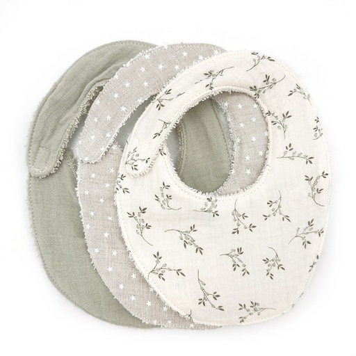 [9502689843349] Bavoir - Babyshower - Set 3 bavoirs olive bloom