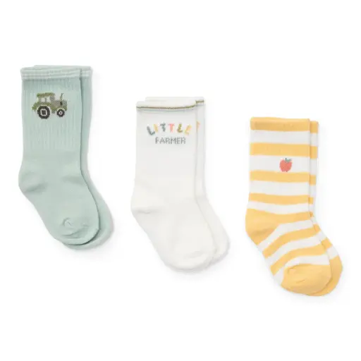 [8720847025173] Chaussettes - Little Dutch - Lots de 3 paires Chaussettes  Farm Green / Honey Stripes / Little Farmer - 3-4 ans 