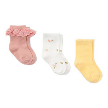 [8720847026507] Chaussettes - Little Dutch - Lots de 3 paires Chaussettes  Flower Pink / White Meadows / Honey Yellow - Taille 20-22