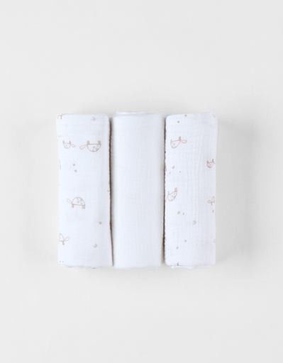 [5414220186263] Set de 3 langes - noukie's - Tortue en mousseline, écru 