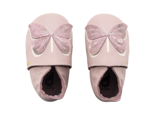 [9420071305520] Chaussons en cuir - BOBUX - Soft Sole Glitter Wings Blossom Taille S 