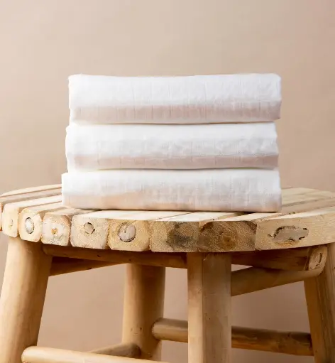 [3760003627310] Set de 3 Langes Coton Bio unis - Kadolis - Blanc