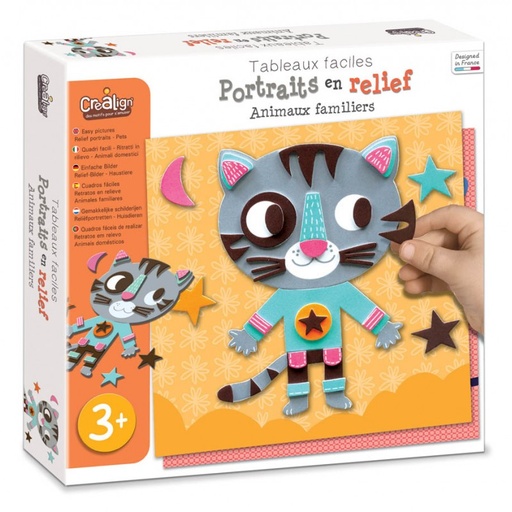 [3760119713204] Coffret créatif portraits en relief  - Créa Lign -  Animaux Familiers ( 24,5 x 24,5 x 4,5 cm )  