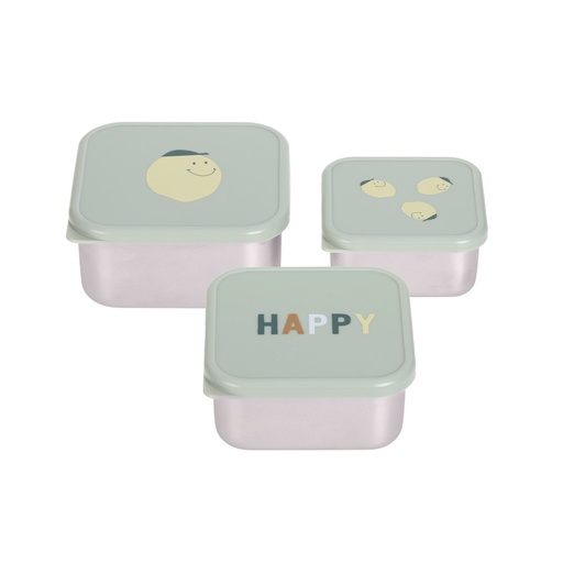 [4066239152572] Lot de 3 boîtes à gouter - Lässig - Inox Happy Fruit Lemon
