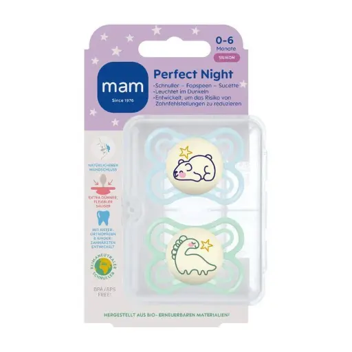 [4042894715833] Lot de 2 sucettes - MAM - Perfect Night silicone bleu 0-6 mois