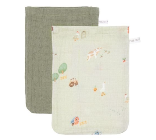 [8720847024084] Gants de toilette - Little Dutch - Lot mousseline Little Farm / Olive