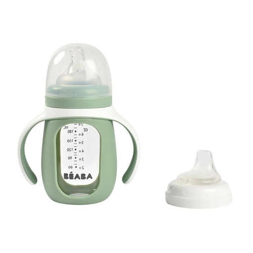[3384349135379] biberon d'apprentissage 2 en 1 verre - Beaba - 210 ml vert sauge 