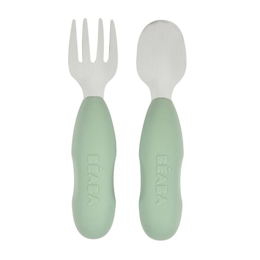 [3384349135805] Lot de 2 pré-couverts d'apprentissage - Béaba - Inox "Vert sauge" 