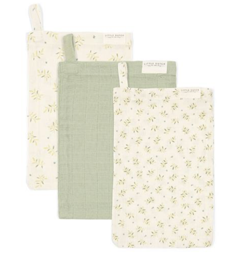 [8720986879989] Lot de 3 gants de toilette tétras - Little dutch - Blueberry leaves 
