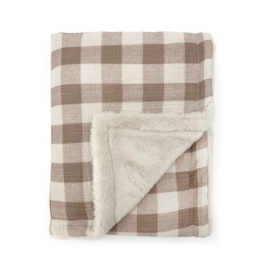 [9503866329687] Couverture polaire - Babyshower - Large vichy caramel 