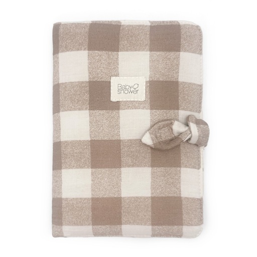 [9501473468737] Protège carnet de santé - Babyshower -  Knot vichy caramel