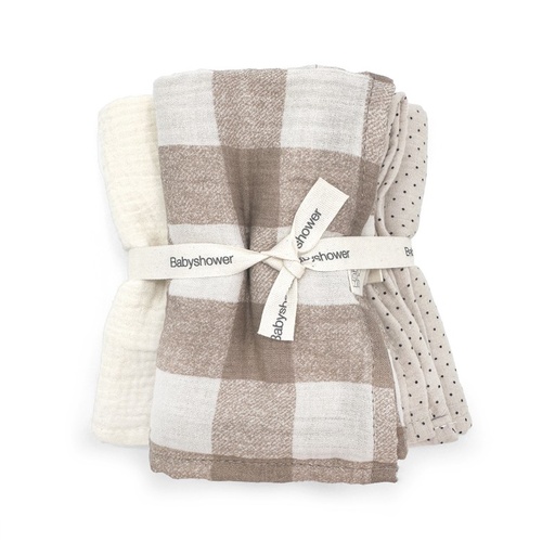 [9506653248628]  Set 3 mini-langes - Babyshower - Vichy caramel