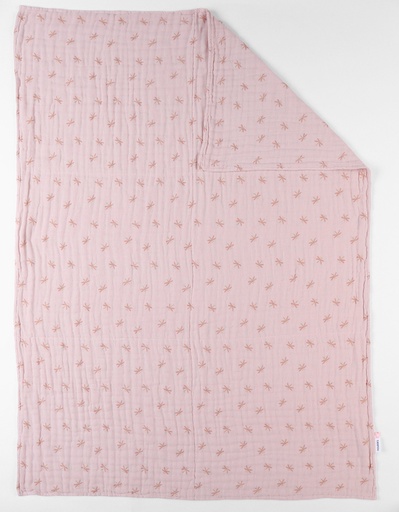 [5414220167378] Couverture - noukie's - Libellules en mousseline de coton, rose poudré