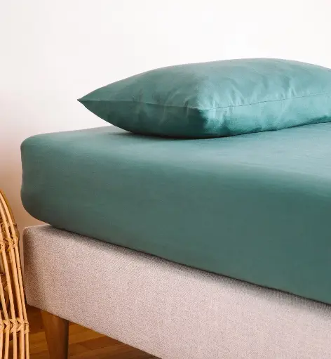 [3701205535782] Drap housse pur Coton Bio- Kadolis - 1 personne 90x200cm Eucalyptus