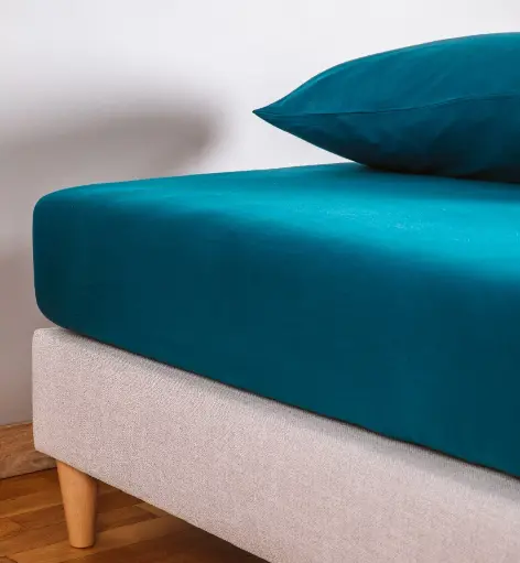 [3701205536000] Drap housse pur Coton Bio - Kadolis - 1 personne 90x200cm Bleu nuit