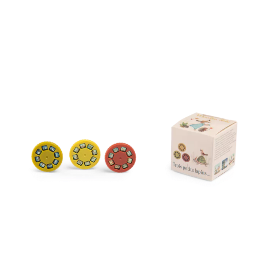 [3575676783641] Boîte de 3 disques pour lampe à histoires - Moulin Roty - Trois petits lapins 