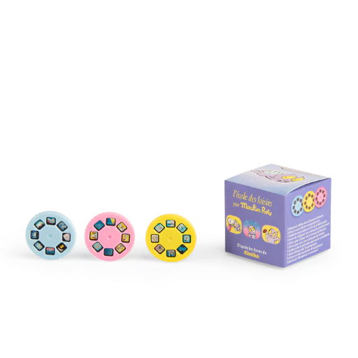 [3575678943845] Boîte de 3 disques pour lampe à histoires - Moulin Roty - L'école des loisirs ( croque - bisous ) 