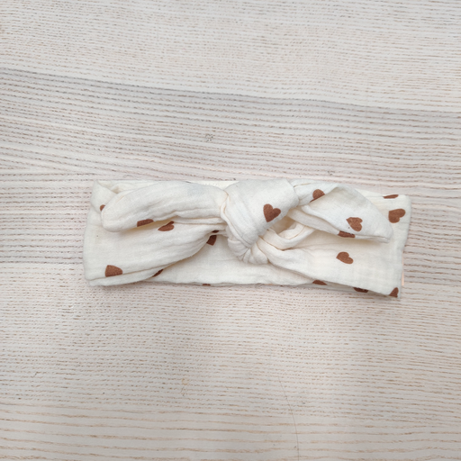 [FC044] Bandeau - Fleur de coton - coeurs bruns 