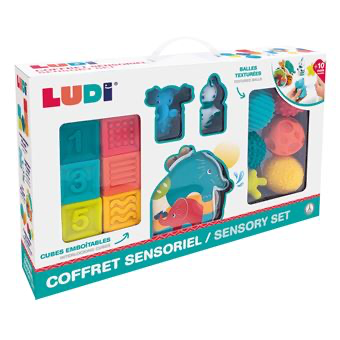 [3550833301357] Coffret sensoriel - Ludi - cubes emboîtables, balles texturées... 