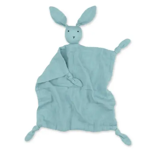 [5420010715483] Doudou Bunny - Bemini - 40x40cm turquoise mousseline de coton  