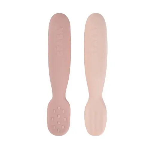 [3384349135942] Lot 2 pré-cuillères d'apprentissage silicone - Beaba - Barbe à papa / Guimauve