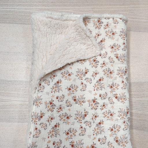 [FC070] Couverture - Fleur de coton - Fleurs oranges, beiges  1mx1m     