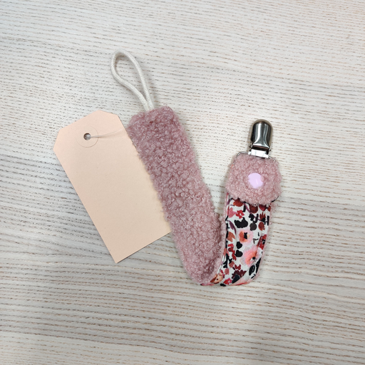 [FC079] Attache tétine - Fleur de coton - Mouton Fleuris rosée 