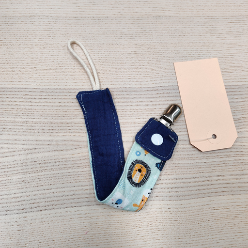 [FC083] Attache tétine - Fleur de coton - Bleu, lion 