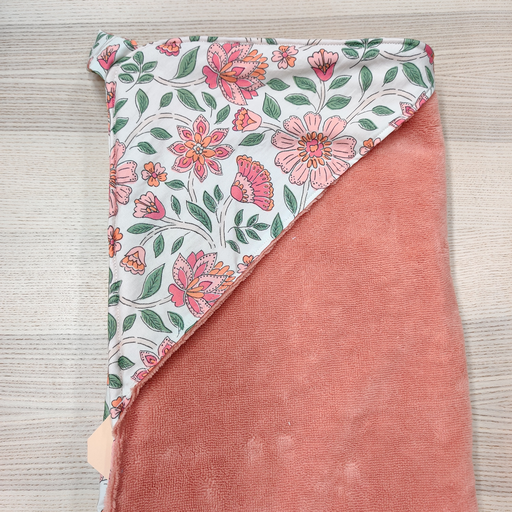 [FC086] Cape de bain - Fleur de coton - Fleurs orangées 90x90    