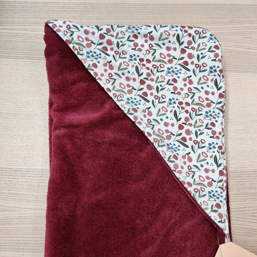 [FC087] Cape de bain - Fleur de coton - Fleurs rouges foncée 90x90    