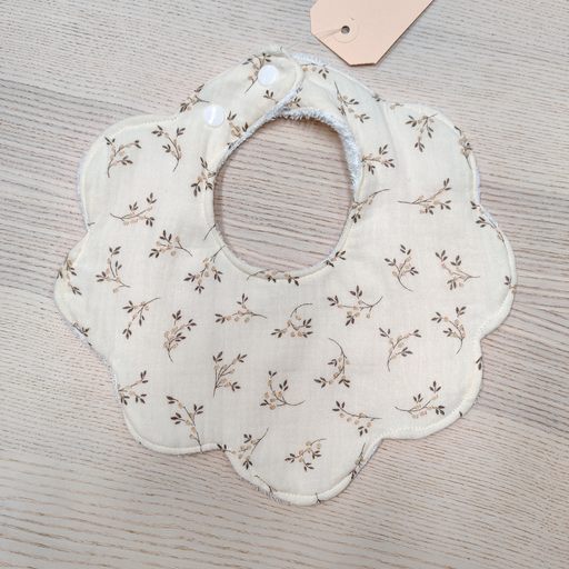 [FC095] Bavoir - Fleur de coton - Crème, olives 