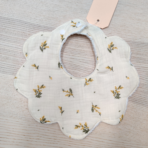 [FC100] Bavoir - Fleur de coton - Fleurs jaunes 