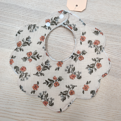 [FC102] Bavoir - Fleur de coton - Fleurs, oranges 