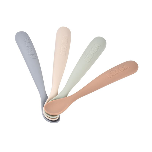 [3384349136017] 4 cuillères silicone premier âge - Beaba - multi Natural 