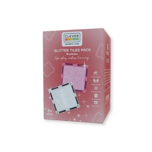[6152121374356] Glitter Tiles Pack Transparent/Rose - Cleverclixx - 16 Pièces 