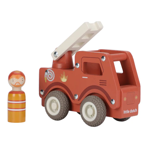 [8713291225282] Camion  de pompiers - Little dutch - En bois, rouge 