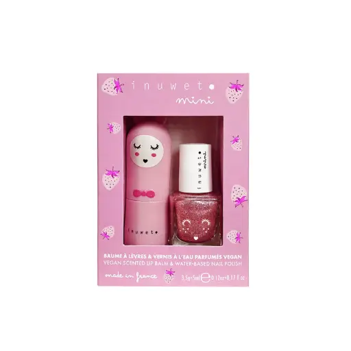 [3760217140308] Coffret Rose duo - Baume à lèvres et vernis à l'eau - Inuwet - Fraise