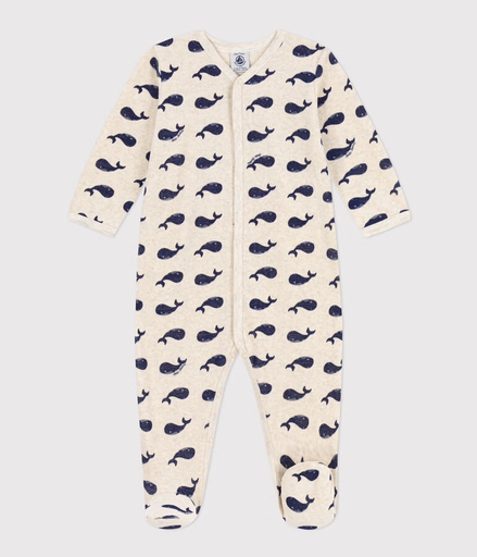 [3617102258344] Pyjama en velours - Petit Bateau - Baleines marines 6 mois (67cm)
