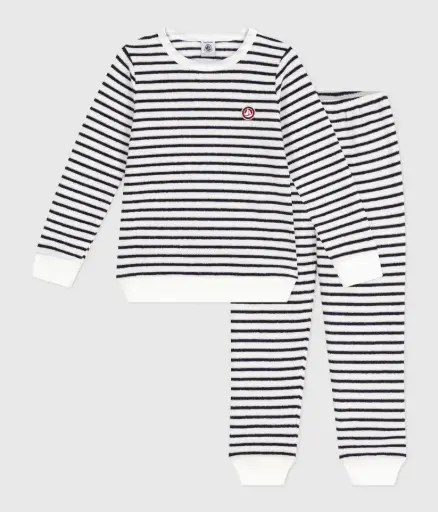 [3617102900496]  Petit Bateau - Pyjama enfant en coton éponge à rayures bleu 3ans 95cm